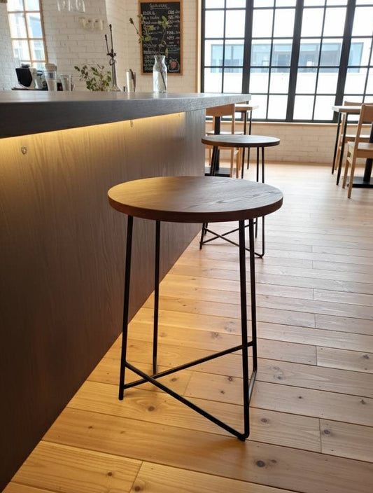 スチールスツール　店舗什器／アイアン＆ウッド　スツール／カフェ風／店舗什器／モダンインテリア