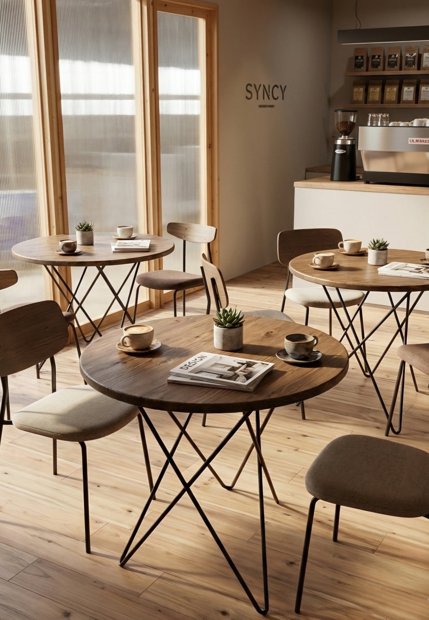 cafe table　アイアン×無垢ボードテーブル　幅900×奥行900×高さ700